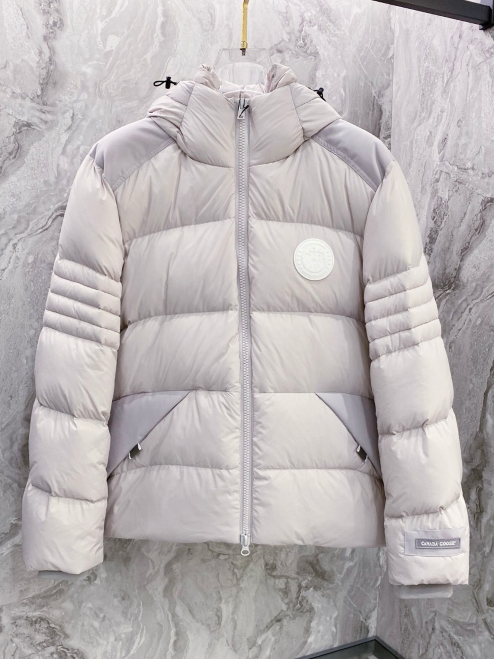 Canada Goose Light Gray Quilted Hooded Down Jacket